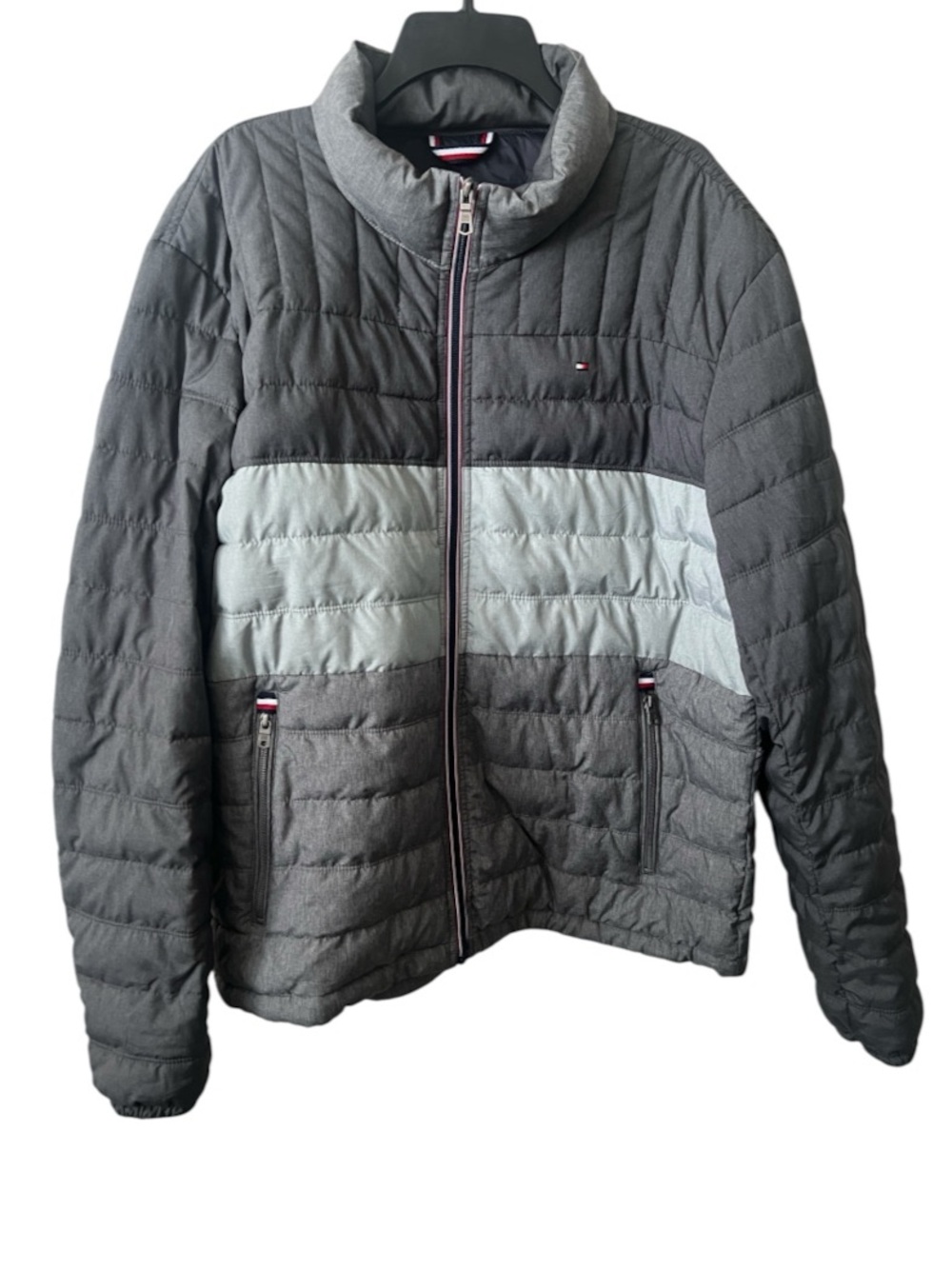 Tommy Hilfiger Men XL Packable Puffer Jacket Gray Colorblock 158AN496
